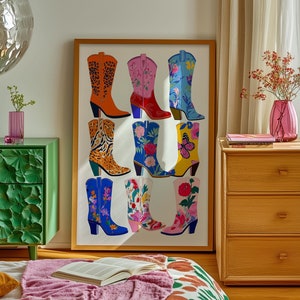 Colorful Cowboy Boots Print: Western Cowgirl Wall Art