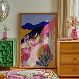 Floral Cowgirl Cactus Art Print: Boho Western Desert Decor