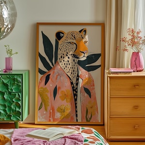 Wall Art Leopard Print Art Boho Bedroom Decor Burnt Orange Home Decor Neutral Wall Art Modern Boho Decor Living Room Wall Art, Eclectic Decor, Bohemian Style, Animal Print Art, Neutral Colors Decor, Boho Living Room Decor, Bedroom Wall Art, Boho Chic