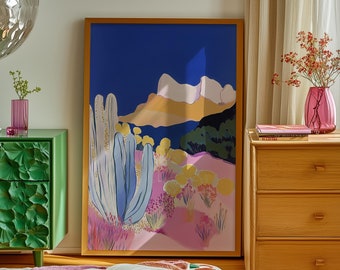 Lámina con estampado de cactus del desierto occidental: Arte de pared estilo boho para dormitorio