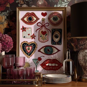 Wall Art, Witchy Eye Heart Art Print: Psychedelic Coquette Decor