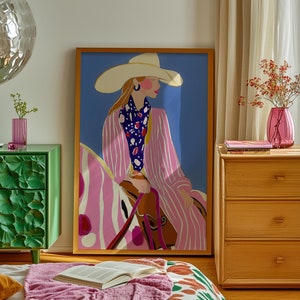 Pink Cowgirl Art Print: Western Bedroom Decor