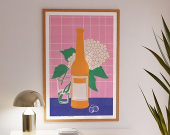 Danish Pastel Art Print, Bar Cart Decor, Kitchen Still Life