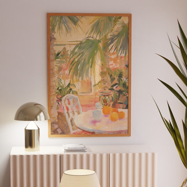 Tropical Decor, Tropical Vintage Painting, Palm Tree Drawing, Floral Wall Decor, Neutral Wall Art, Warm Colors Decor, Summer House Decor