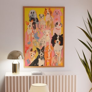 Maximalist Decor, Colorful Dogs Breeds Poster, Pink Decor, Dog Person Poster, Abstract Wall Decor, Impressionist Drawing, Fine Art Print