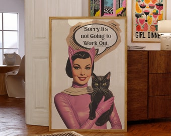 Aesthetic Print, Trendy Wall Art, Vintage Decor, Preppy Poster, 70s Decor, Preppy Room Decor, Cat Poster, Vintage Pop Art Poster, Black Cat