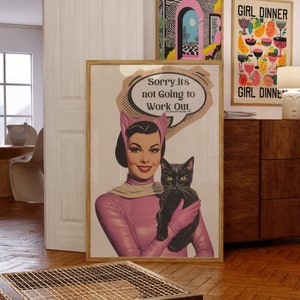 Impresión estética, arte de pared de moda, decoración vintage, cartel de muy buen gusto, decoración de los años 70, decoración de habitación de muy buen gusto, cartel de gato, cartel de arte pop vintage, gato negro