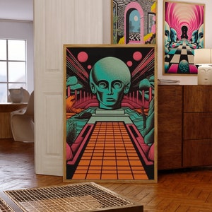 Decoración del hogar psicodélico retro de los años 70, arte de pared de los años 70, arte psicodélico, decoración de los años 70, cartel psicodélico, impresión de aura, cartel vintage, arte colorido