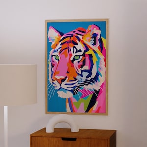 Maximalist Tiger Print, Tiger Poster, Trendy Tiger Decor, Dopamin-Dekor, Wand Kunst Drucke Trendy, Trendy Wandkunst, Kunstdrucke, Bunte Kunst