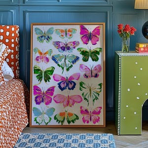 Wandkunst, Bunter Schmetterlingsdruck, Dopamin-Dekor, Grandmillennial Coquette Schlafzimmer, Maximalist Boho Cottagecore Haus, Eklektisches Wanddekor