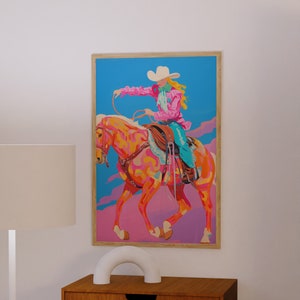 Colorful Cowgirl Art Print: Girly Western Home Decor