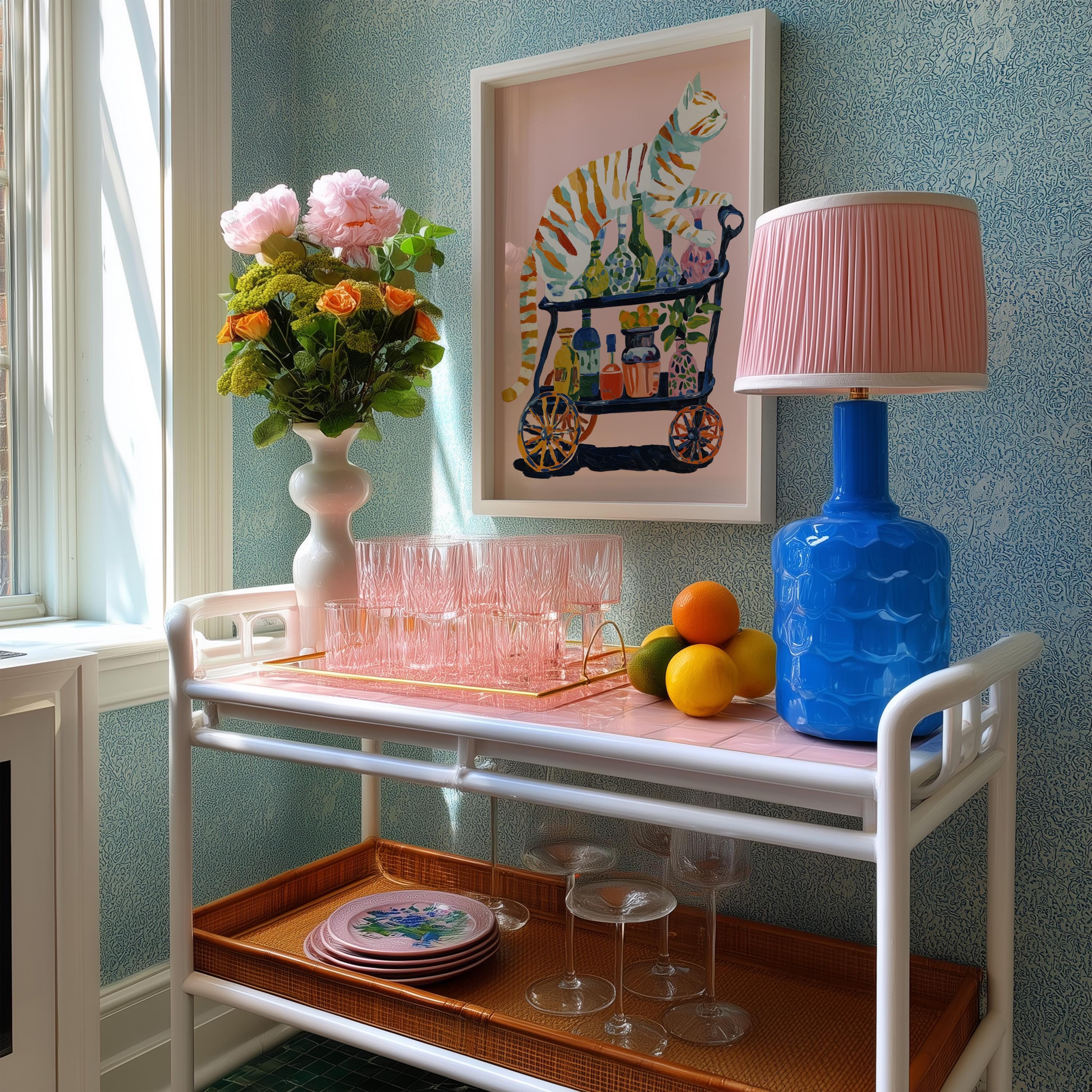 Cat Bar Cart Art Print: Whimsical Kitchen Decor - Etsy