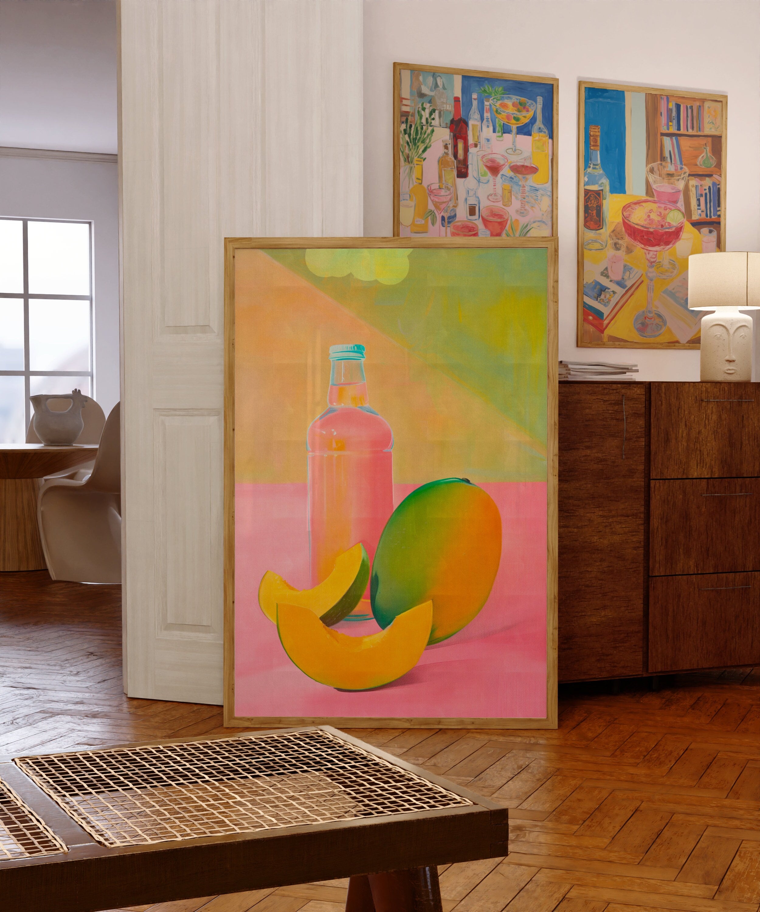 カラフルなマンゴーの静物画：マキシマリストなキッチンデコレーション