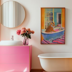 Tiger in Bath Print: Eclectic Bathroom Wall Art