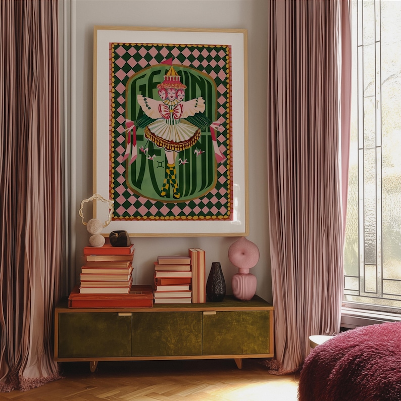 Gemini Zodiac Wall Art: Coquette Astrology Print, Whimsical Circus Poster, Boho Bedroom Decor image 12