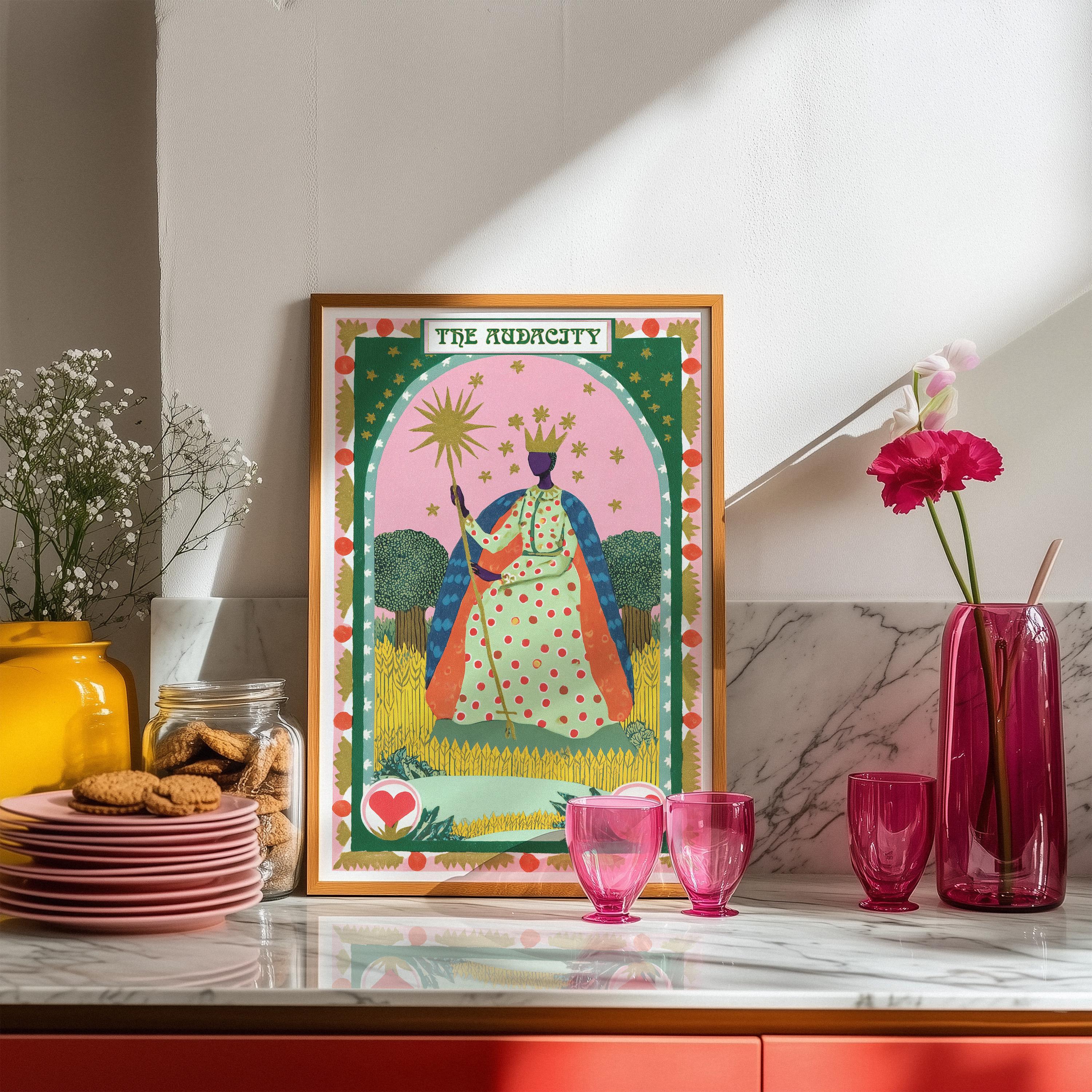 The Audacity Tarot Art Print: Whimsical Queen Poster, Boho Wall