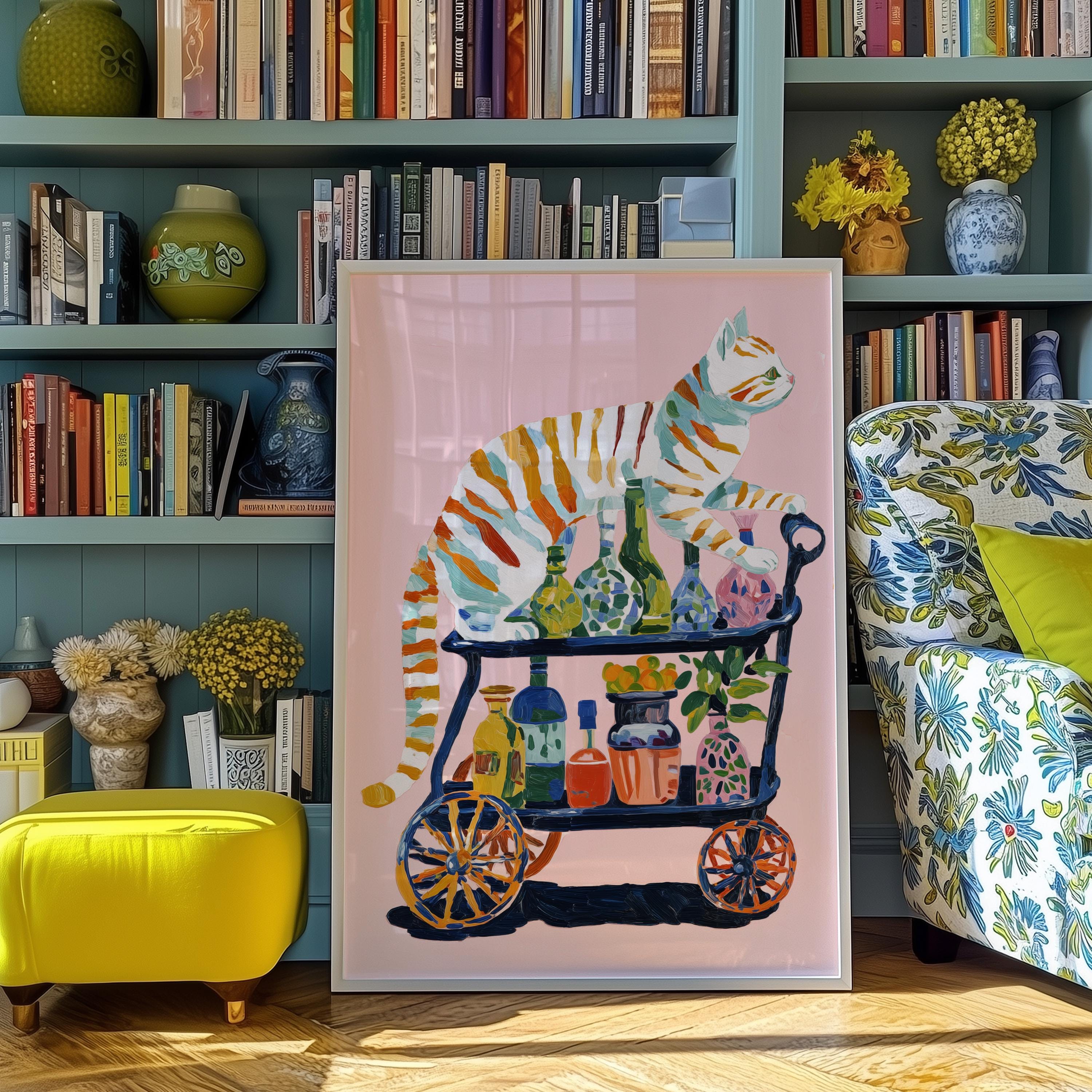 Cat Bar Cart Art Print: Whimsical Kitchen Decor - Etsy