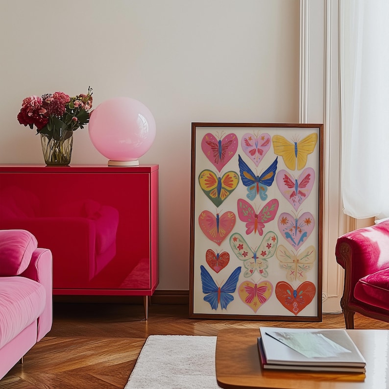 Butterfly Heart Wall Art Print: Colorful Boho Nursery Decor - Etsy