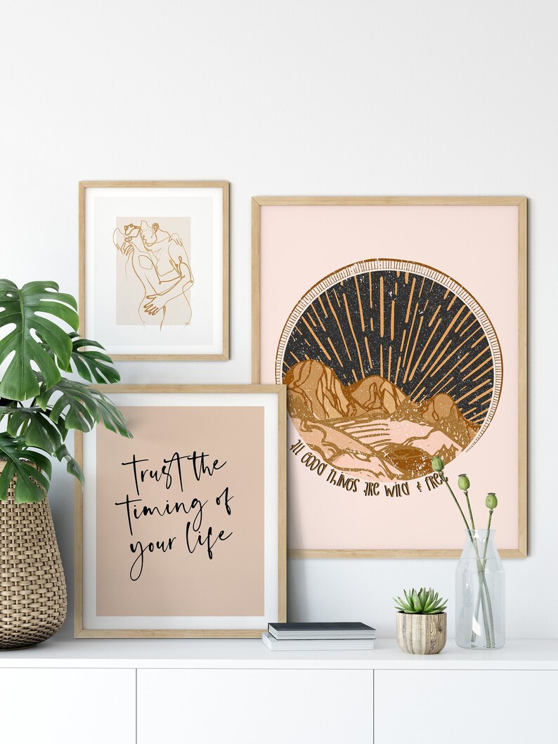 boho living room decor gallery wall set of 3 prints life quote etsy