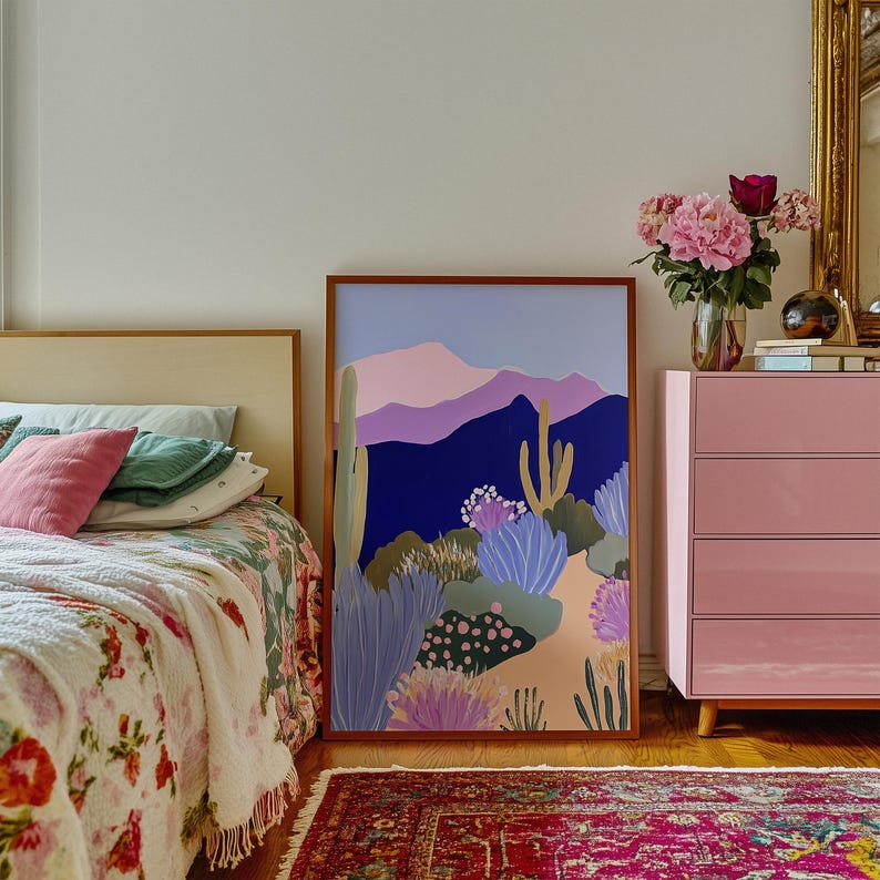 Pink Floral Cactus Desert Art Print: Cowgirl Style Wall Decor - Etsy