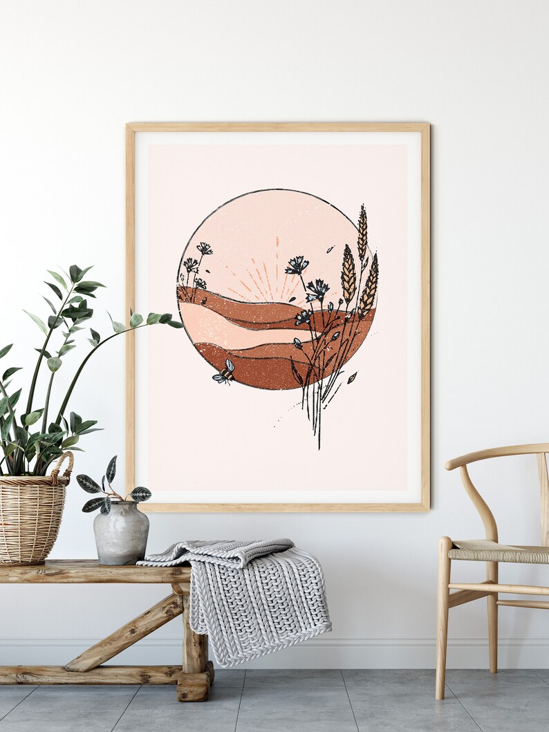 Boho Wall Decor Burnt Orange Print Vintage Inspired Wall Art Etsy