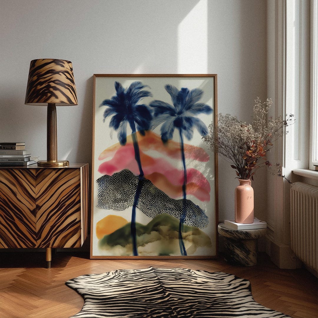 Tropical Sunset Palm Tree Print: Abstract Beach Wall Art - Etsy
