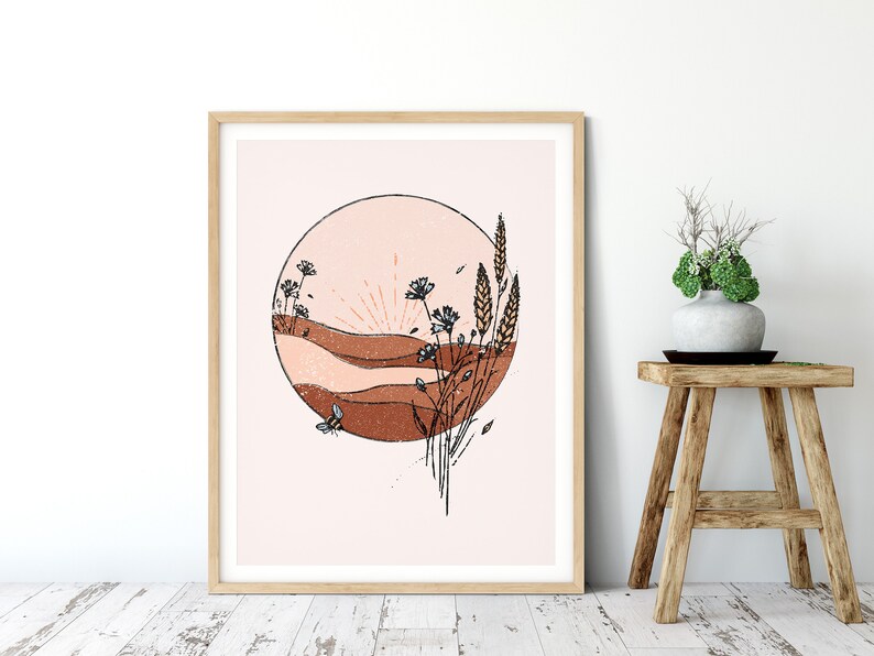 Boho Wall Decor Burnt Orange Print Vintage Inspired Wall Art Etsy