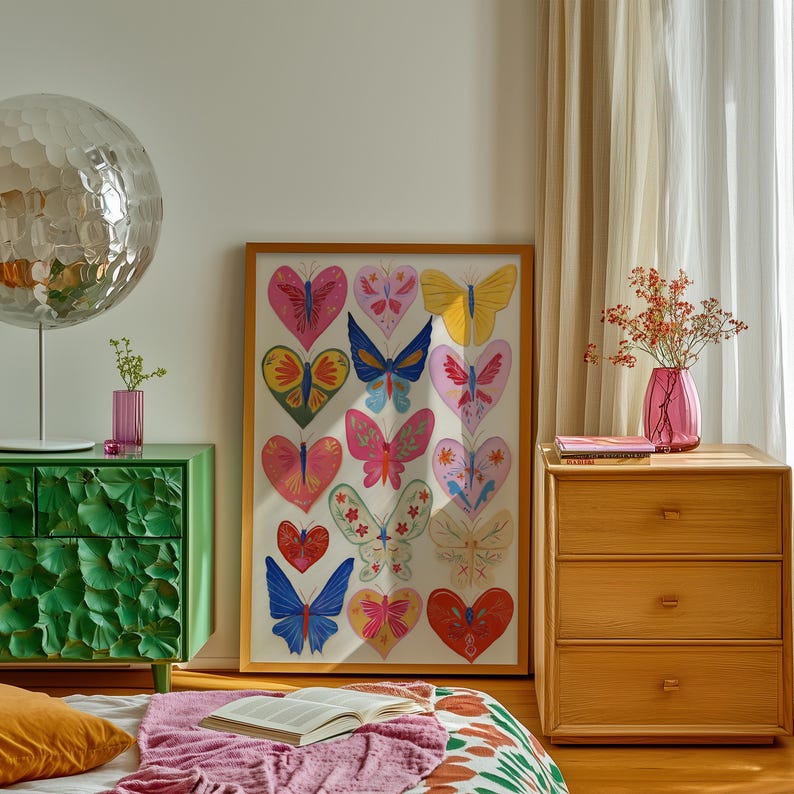 Butterfly Heart Wall Art Print: Colorful Boho Nursery Decor - Etsy