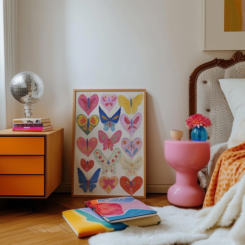 Butterfly Heart Wall Art Print: Colorful Boho Nursery Decor - Etsy