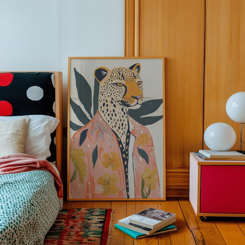 Wall Art Leopard Print Art Boho Bedroom Decor Burnt Orange Home Decor Neutral Wall Art Modern Boho Decor Living Room Wall Art, Eclectic Decor, Bohemian Style, Animal Print Art, Neutral Colors Decor, Boho Living Room Decor, Bedroom Wall Art, Boho Chic