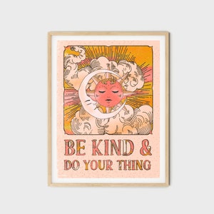 70s Home Decor, Be Kind And Do Your Thing, Sun And Moon 70s Decor, Retro Home Decor, 70s Decor, Hippie Print, 70s Wall Art, Wall Art image 2