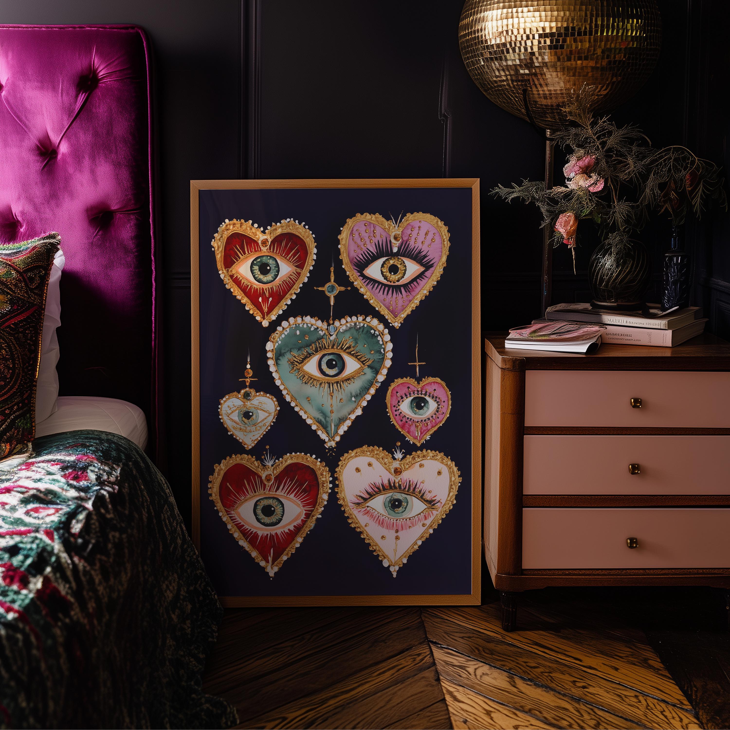 Wall Art, Sacred Heart Poster, Mystical Eye Decor, Occult Gothic Art, Visionary Surreal Print, Esoteric Symbolism, Celestial Boho Aesthetic
