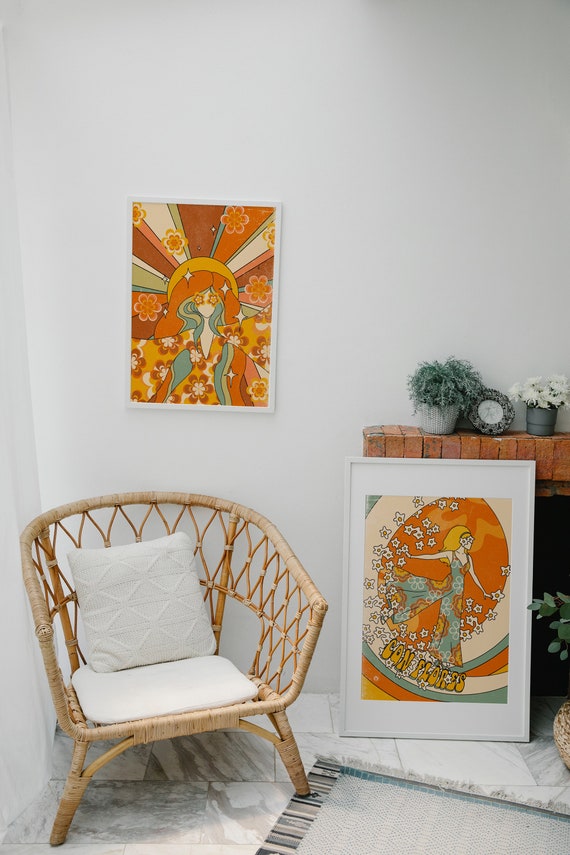 70s Decor, 70s Floral Pattern Print, Retro 70s Home Decor, 70s Wall Art,  Flower Child Art, Hippie Print, Summer of Love 