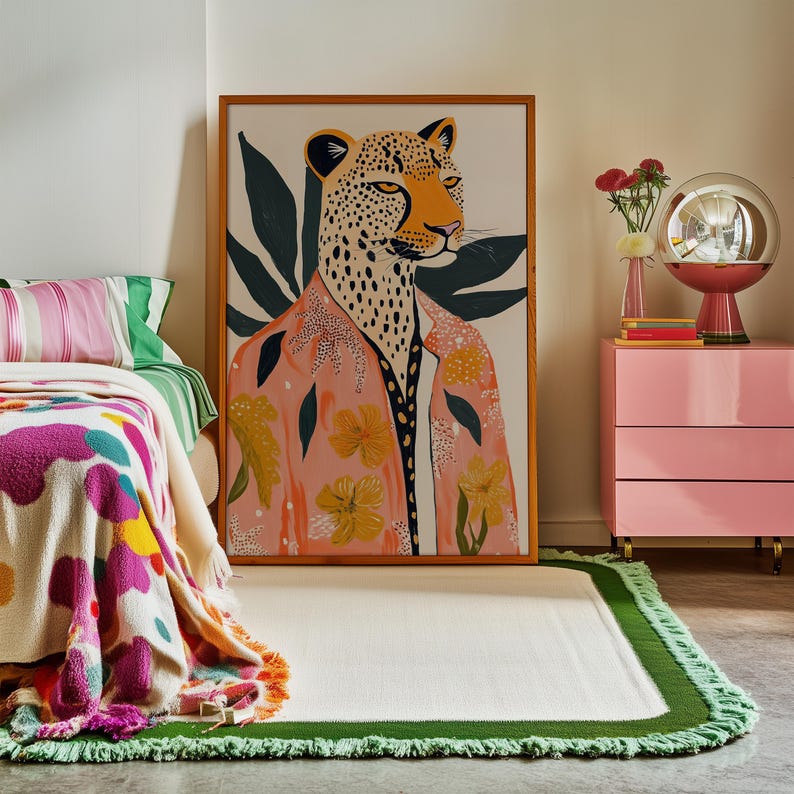 Wall Art Leopard Print Art Boho Bedroom Decor Burnt Orange Home Decor Neutral Wall Art Modern Boho Decor Living Room Wall Art, Eclectic Decor, Bohemian Style, Animal Print Art, Neutral Colors Decor, Boho Living Room Decor, Bedroom Wall Art, Boho Chic