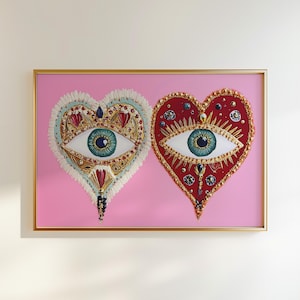 Wall Art, Coquette Heart Eye Print, Pink and Red Sacred Heart Decor, Mystical Glam Poster, Witchy Bedroom Art, Ethereal Dorm Aesthetic