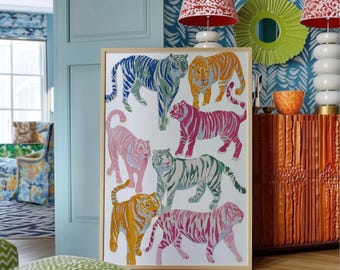 Colorful Tiger Print: Whimsical Safari Wall Art
