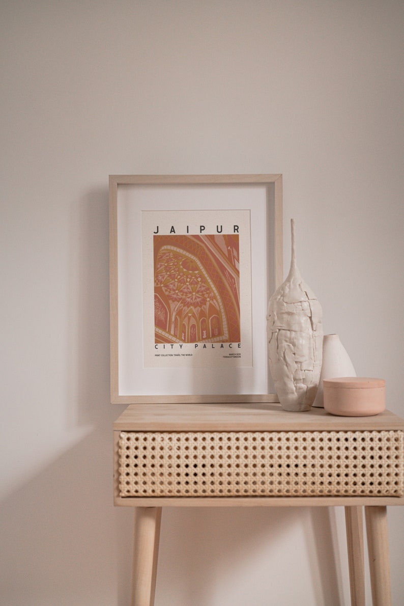 Travel Print India Travel Art Print Jaipur City Palace Drawing Jaipur City Palace Print Mid Century Modern Art Travel Poster