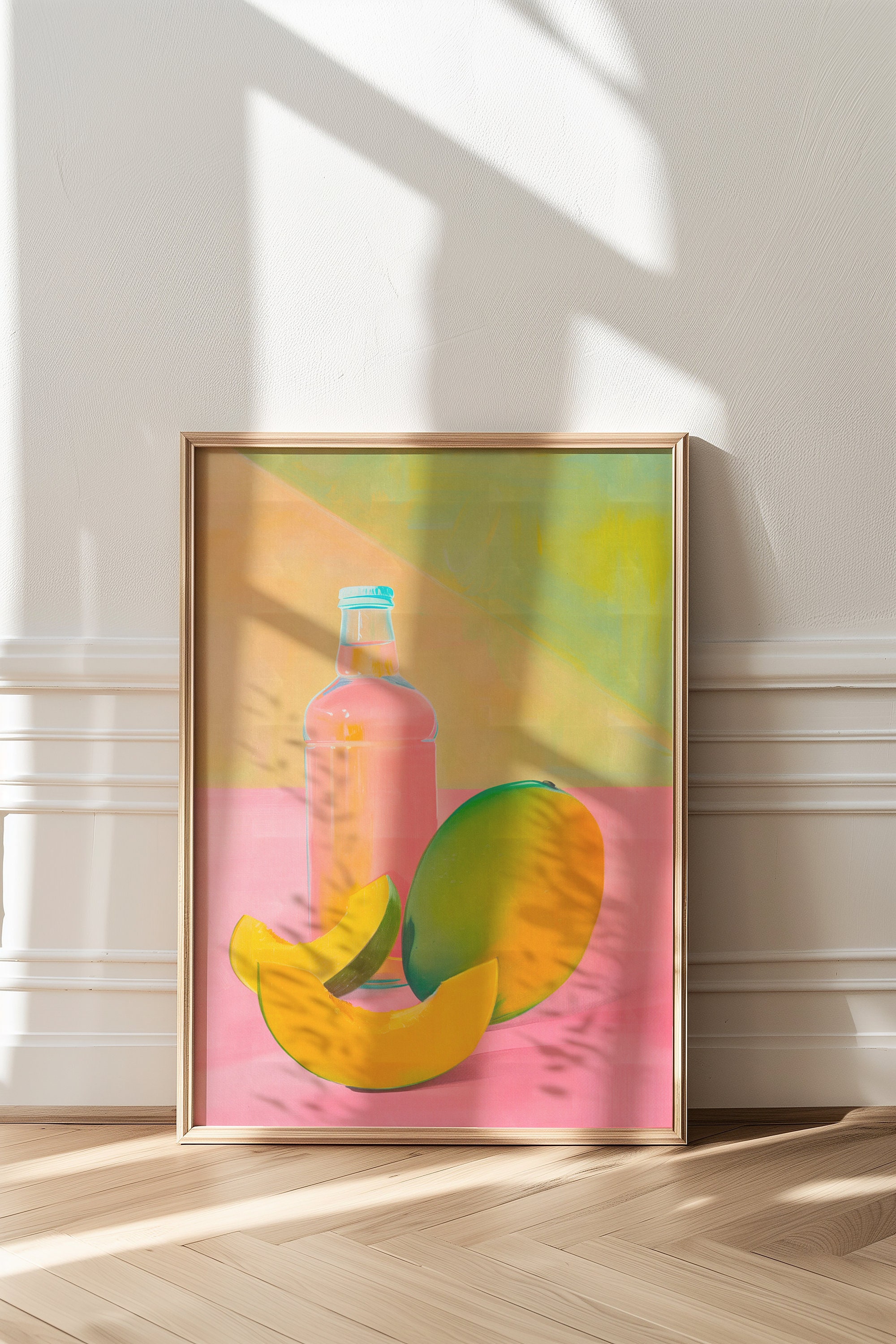 【真作】絵画　日本画　果実と器の日本画静物　色彩の調和　現代和モダン　Y22 カラフルなマンゴーの静物画：マキシマリストなキッチンデコレーション