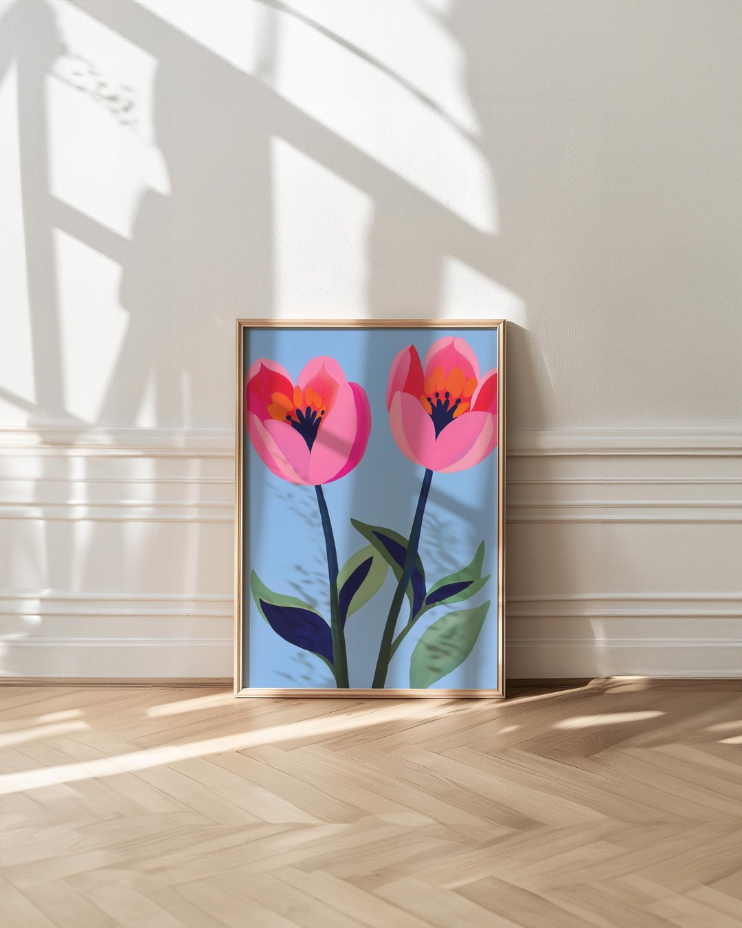 Pink Tulip Art Print: Retro Floral Wall Decor - Etsy