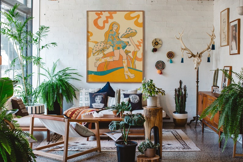 70er Jahre Floral Psychedelisches Print: Retro Wohndekor Bild 1