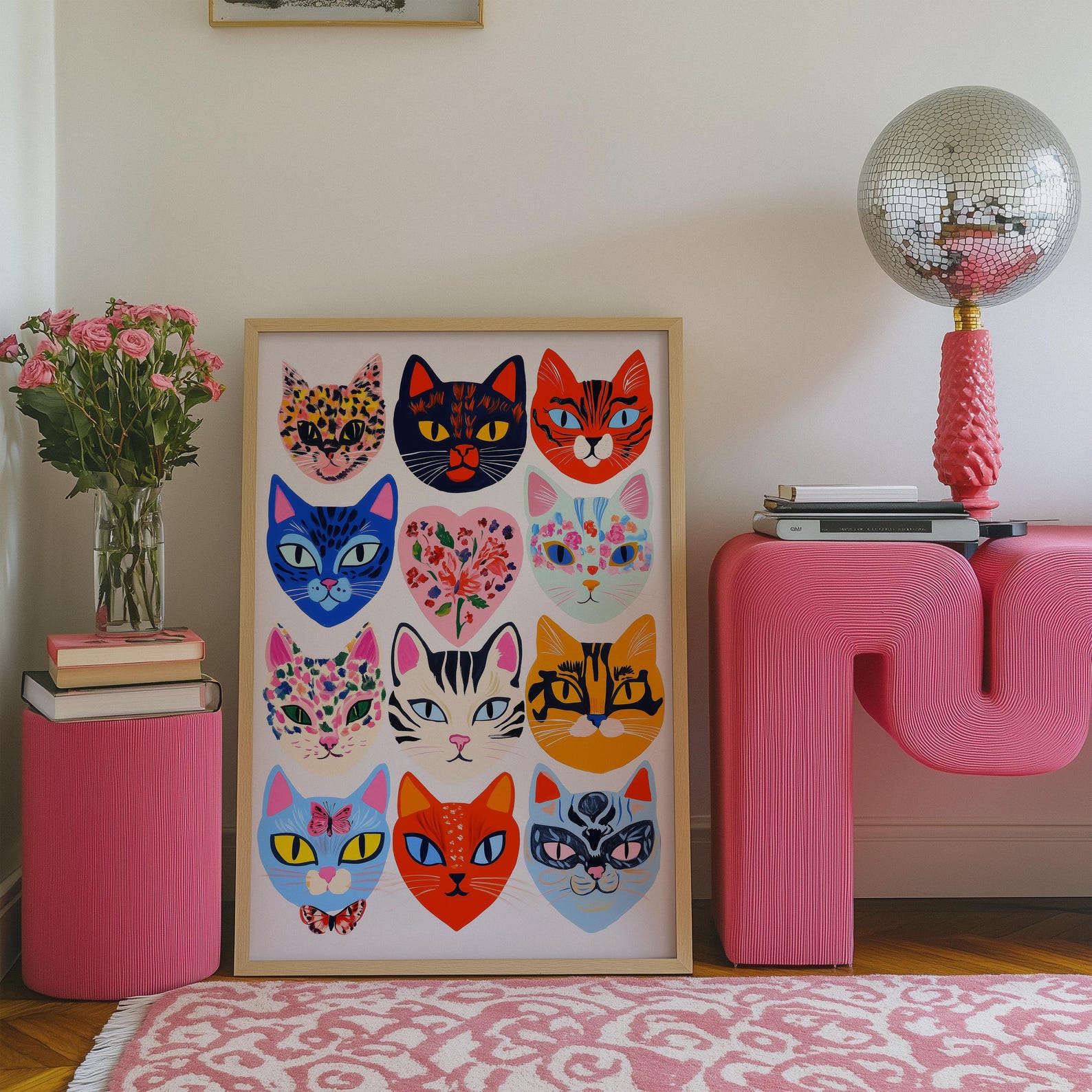 Eclectic Cat Faces Art Print: Colorful Maximalist Wall Decor - Etsy