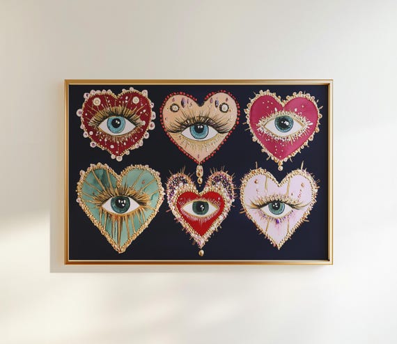 Wall Art, Psychedelic Heart Eye Print, Gothic Maximalist Decor, Dark Aesthetic Poster, Jewel Toned Art, Eclectic Bedroom Wall Decor