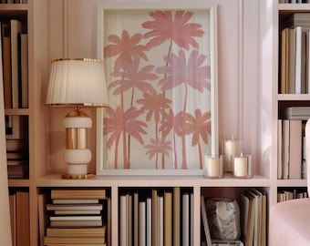 Pink Palm Trees Print: Tropical Coastal Wall Art, Boho Summer Decor
