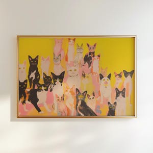 マキシマリストの装飾、ピンクの装飾、抽象的な壁の装飾、カラフルな猫の品種のポスター、猫のお母さんのポスター、印象派の絵、ファインアートプリント