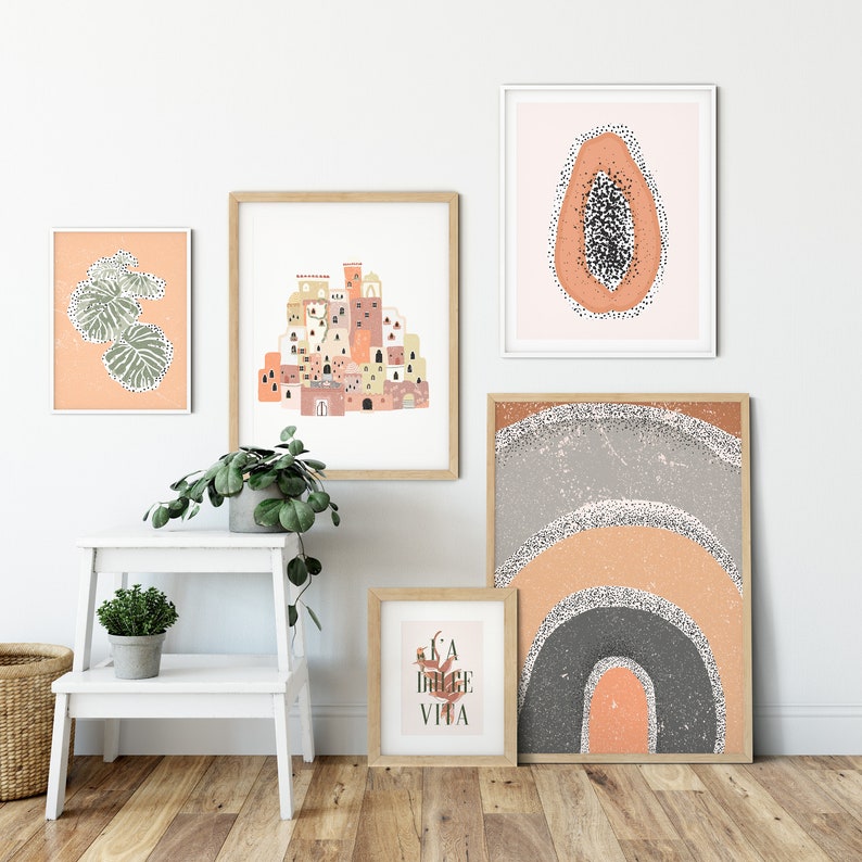 Boho Decor Boho Living Room Gallery Wall Set Of 5 Prints Burnt Orange Wall Art Boho Room Decor Boho Rainbow Print Boho Bedroom Decor