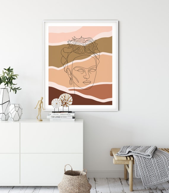 Frida Khalo Minimalist Portrait Burnt Orange Wall Decor Line Etsy