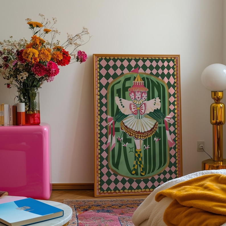 Gemini Zodiac Wall Art: Coquette Astrology Print, Whimsical Circus Poster, Boho Bedroom Decor image 15