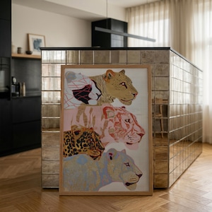 Big Cat Wall Art, Lioness Leopard Print, Safari Feline Portraits, Maximalist Decor image 15
