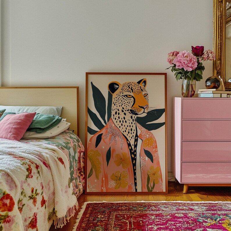 Wall Art Leopard Print Art Boho Bedroom Decor Burnt Orange Home Decor Neutral Wall Art Modern Boho Decor Living Room Wall Art, Eclectic Decor, Bohemian Style, Animal Print Art, Neutral Colors Decor, Boho Living Room Decor, Bedroom Wall Art, Boho Chic