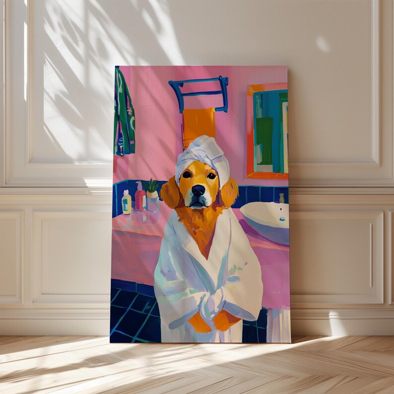 Funny Golden Retriever Canvas Print: Maximalist Bathroom Wall Art - Etsy